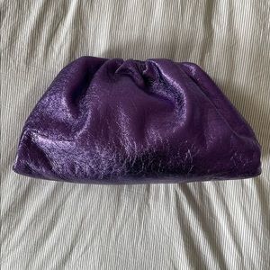 Bottega Veneta The Pouch Crinkled Purple Metallic Leather Clutch